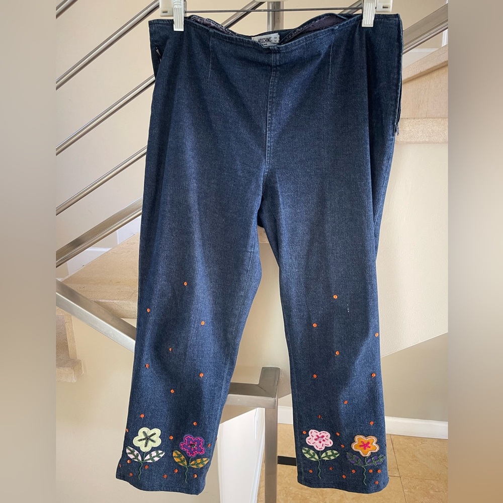 Vintage MOSCHINO Embroidered Floral Blue Jeans